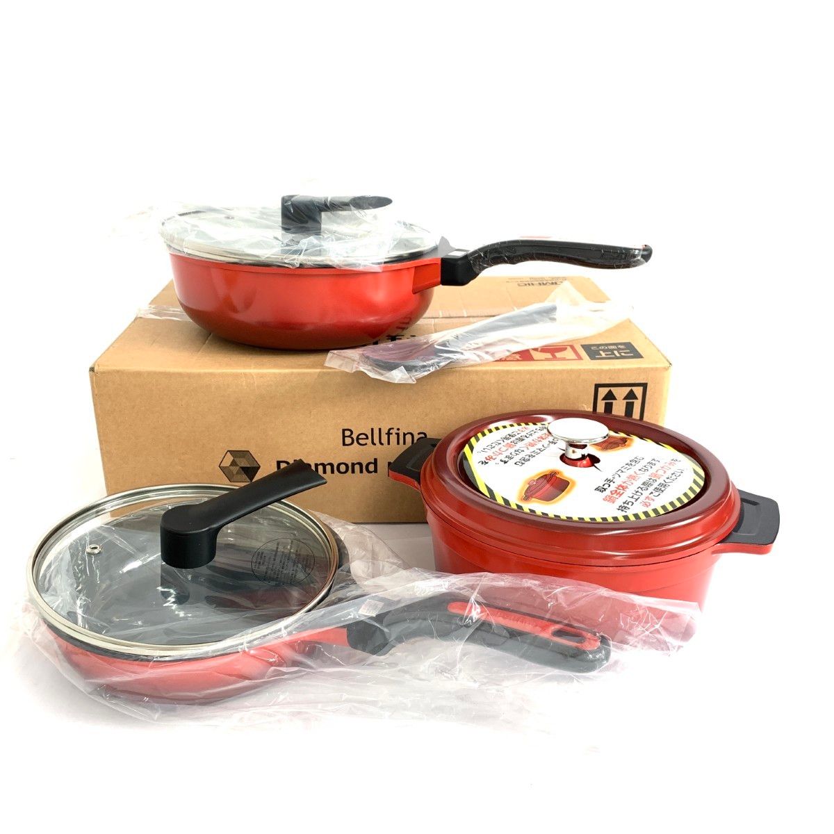 まつ ベルフィーナ　Bellfina グランドセット レッド 鍋・フライパン ベルフィーナ 取っ手が取れるグランドセット レッド A