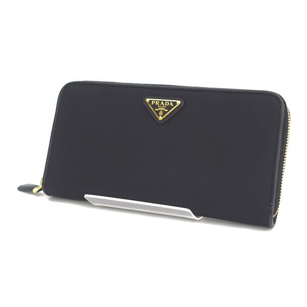 PRADA / プラダ ◇ナイロン レザー ラウンドファスナー長財布 ブラック