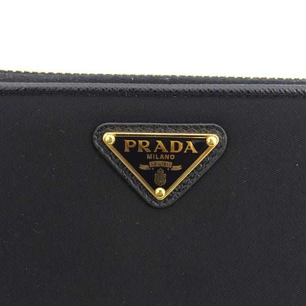 PRADA / プラダ ◇ナイロン レザー ラウンドファスナー長財布 ブラック