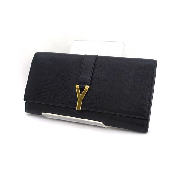 【希少】サンローラン　長財布　Yロゴ　ブラック　ゴールド金具 SAINT LAURENT / サンローラン ◇サンローラン Yロゴ ゴールド金具 長