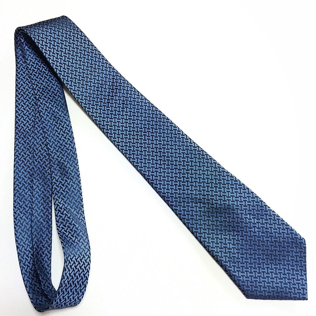 未使用級 エルメス HERMES ネクタイ シルク100% ブルー / ネイビー H柄
