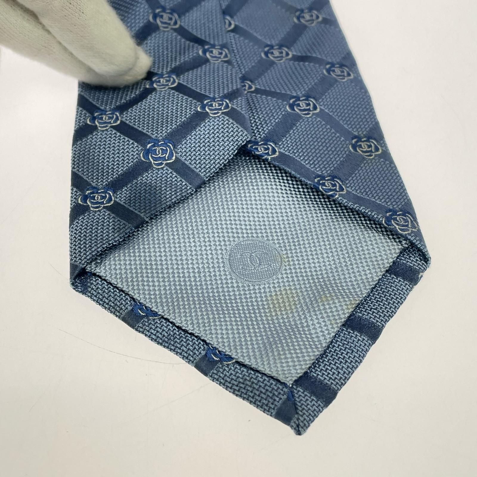 極美品CHANEL シャネル ネクタイ ライトブルー ココマーク サークル