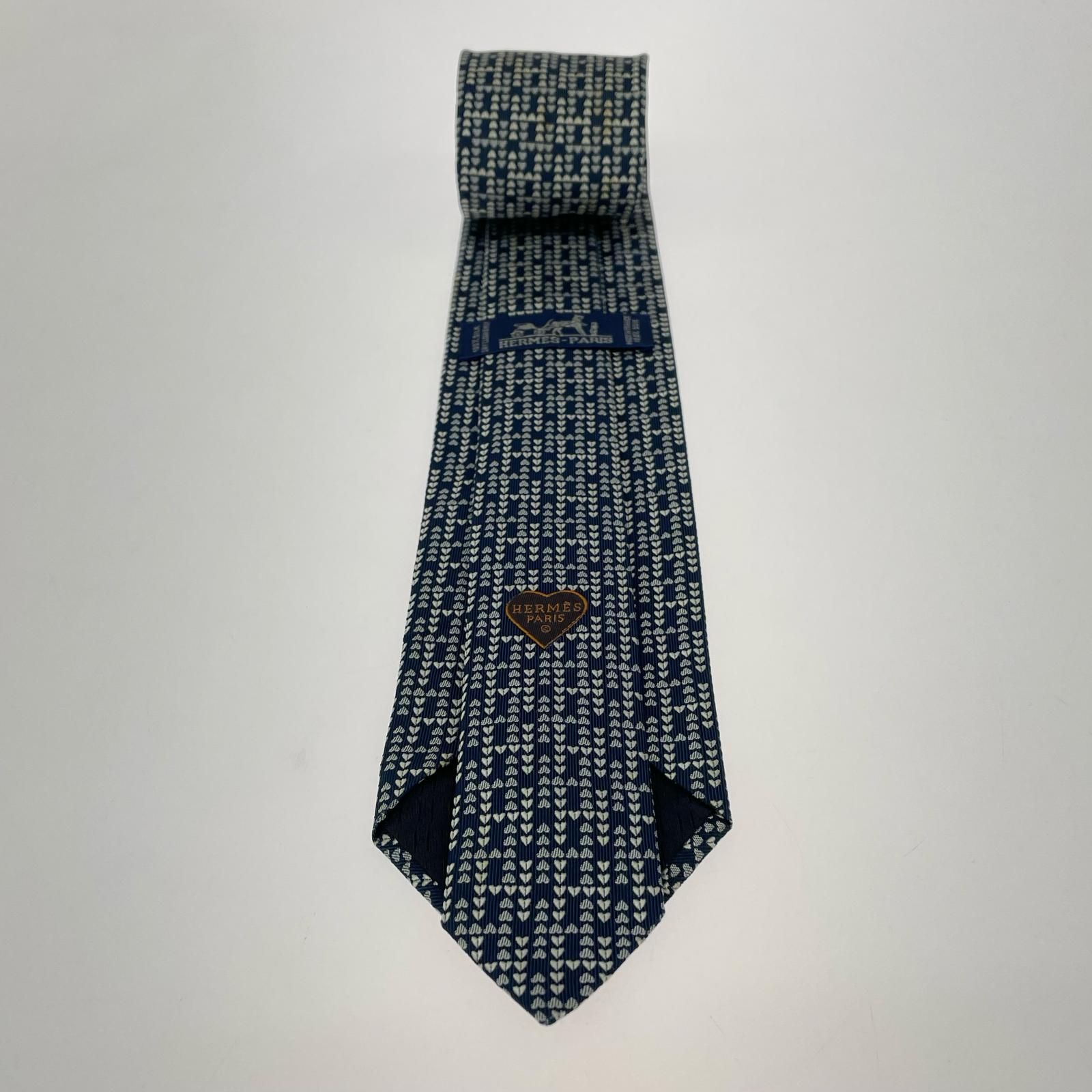 HERMES エルメス シルク 総柄ネクタイ/ネイビー - メルカリ