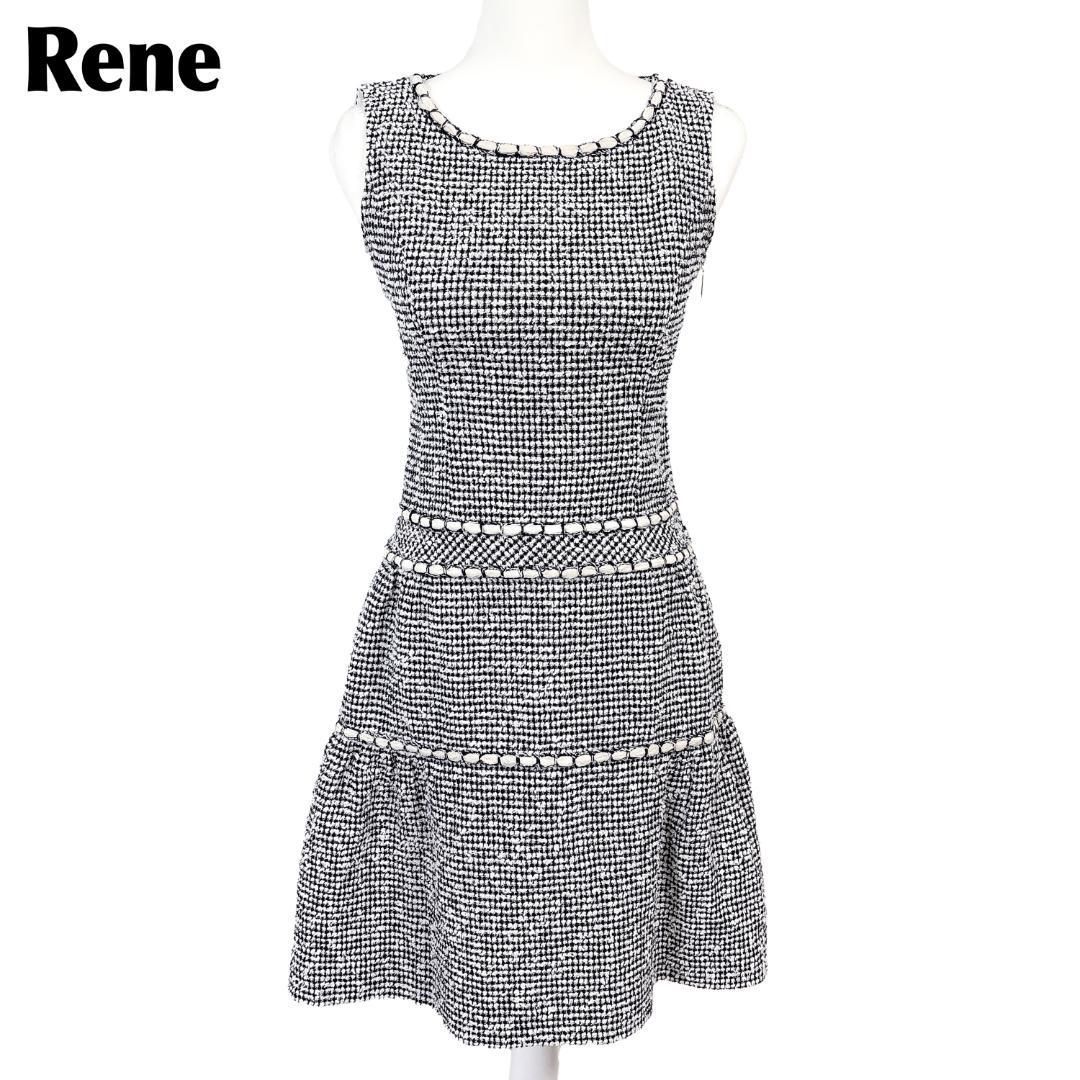 美品】 Rene ツイードノースリーブワンピース 34 白×黒 - メルカリ