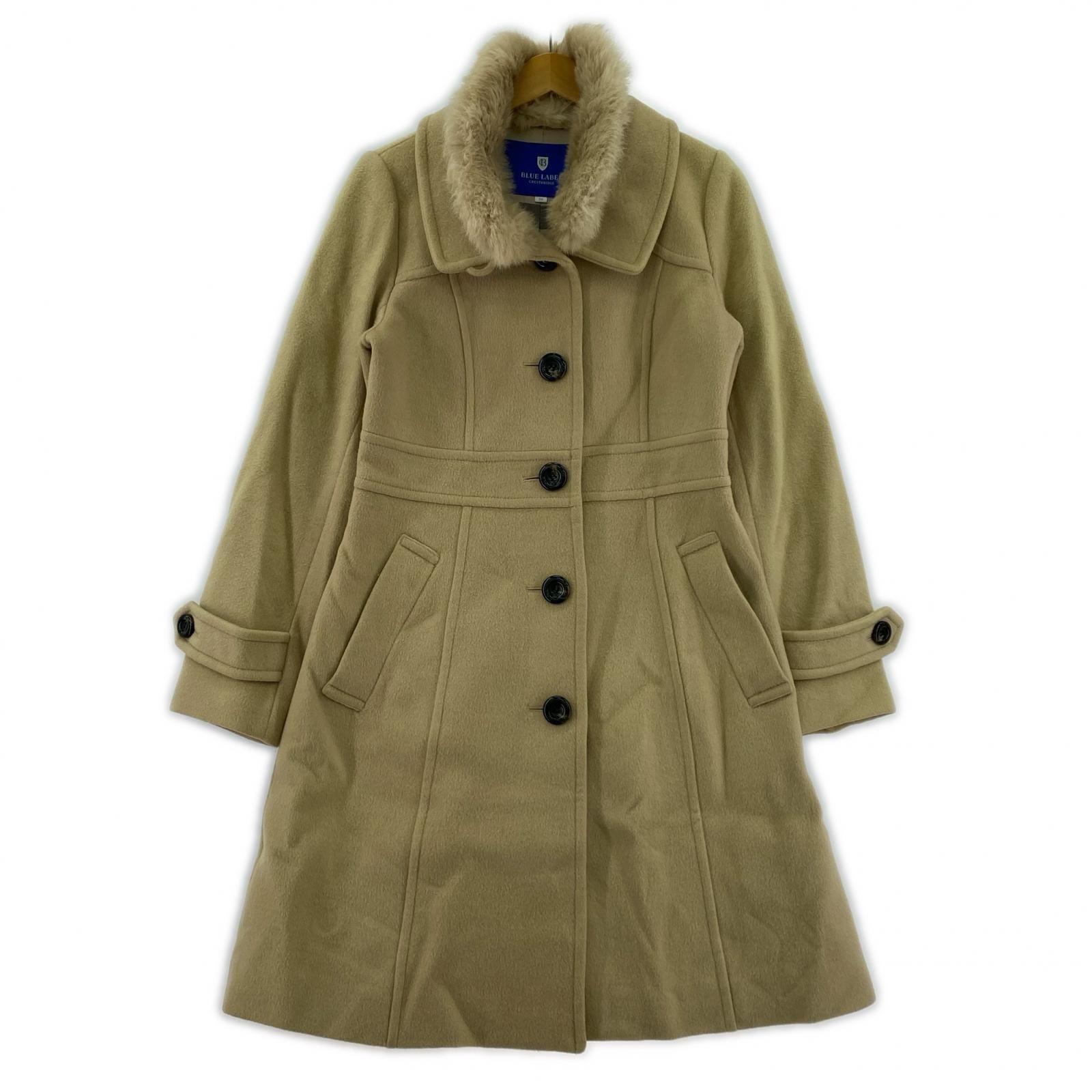 美品✨　ブルーレーベルクレストブリッジ　コート　ロゴボタン　ラビットファー　38 BLUE LABEL CRESTBRIDGE ブルーレーベル クレストブリッジ ラビット