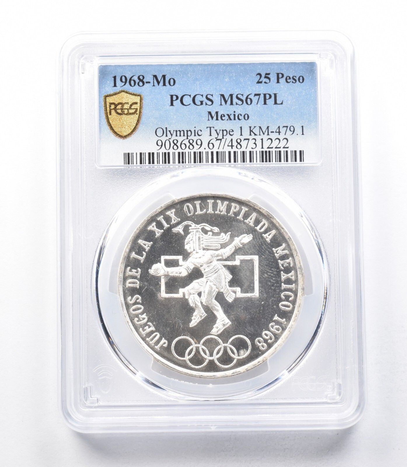 1968年 メキシコ 25ペソ オリンピック タイプ1 MS67 PL PCGS *1868