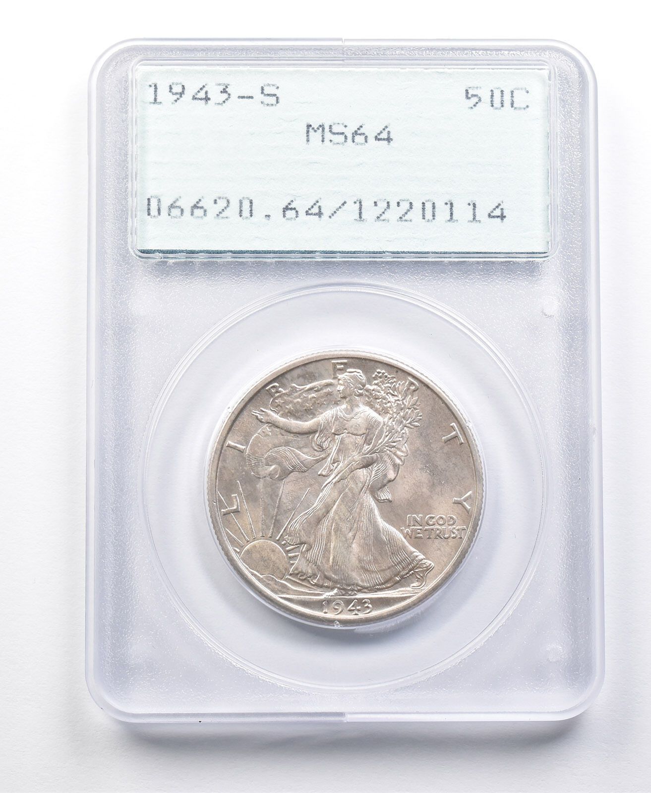 写真4枚セット 1943-S ウォーキング・リバティ・ハーフダラー MS64 PCGS ラトラー