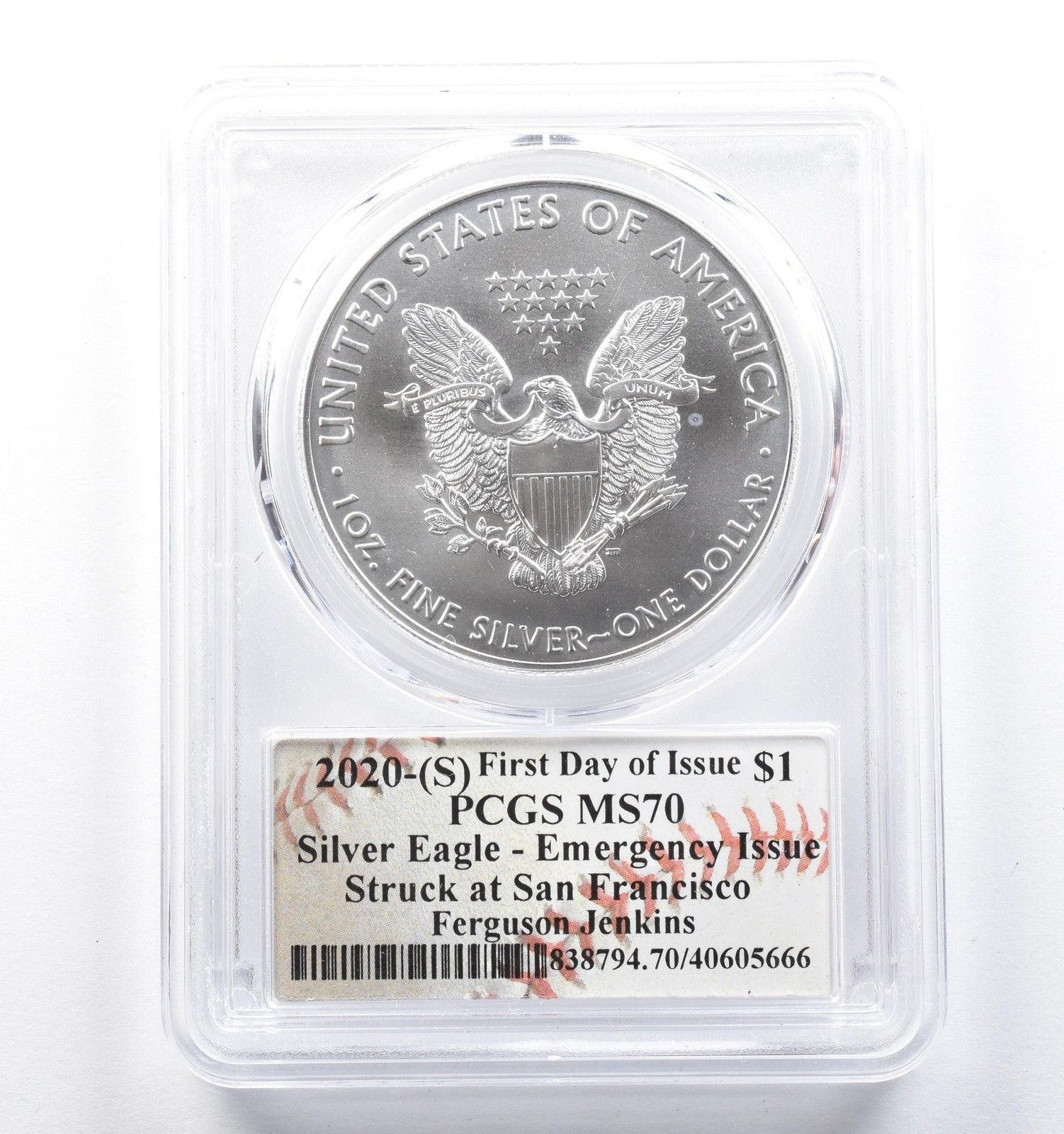 2020年 (S) アメリカン シルバー イーグル ジェンキンス発行 FDOI MS70