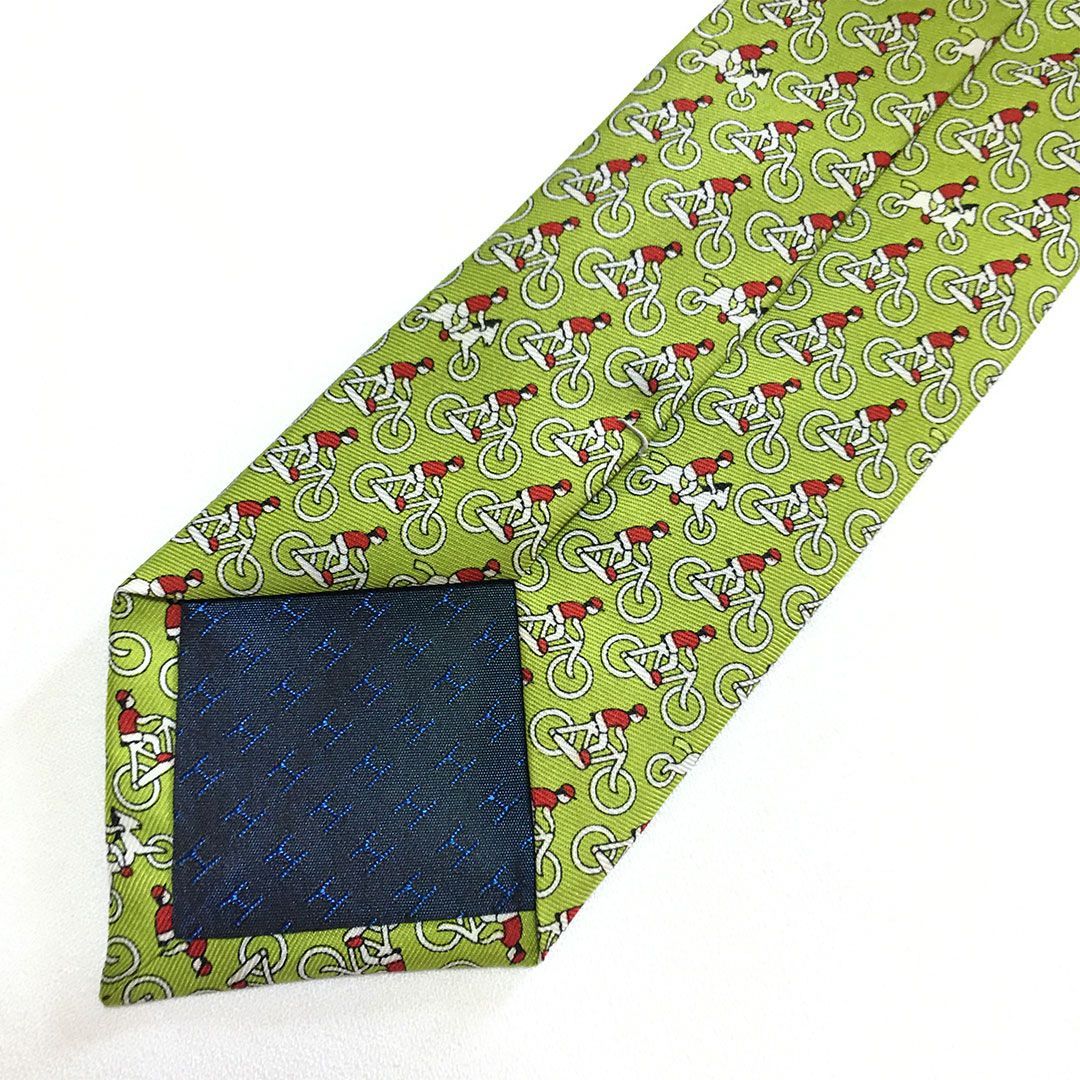 未使用級 エルメス HERMES ネクタイ シルク100% グリーン アニマル柄