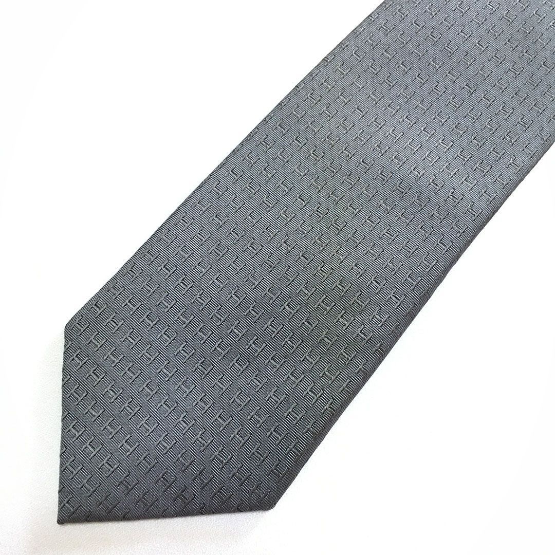 未使用級 エルメス HERMES ネクタイ シルク100% グレー H柄 2512-233