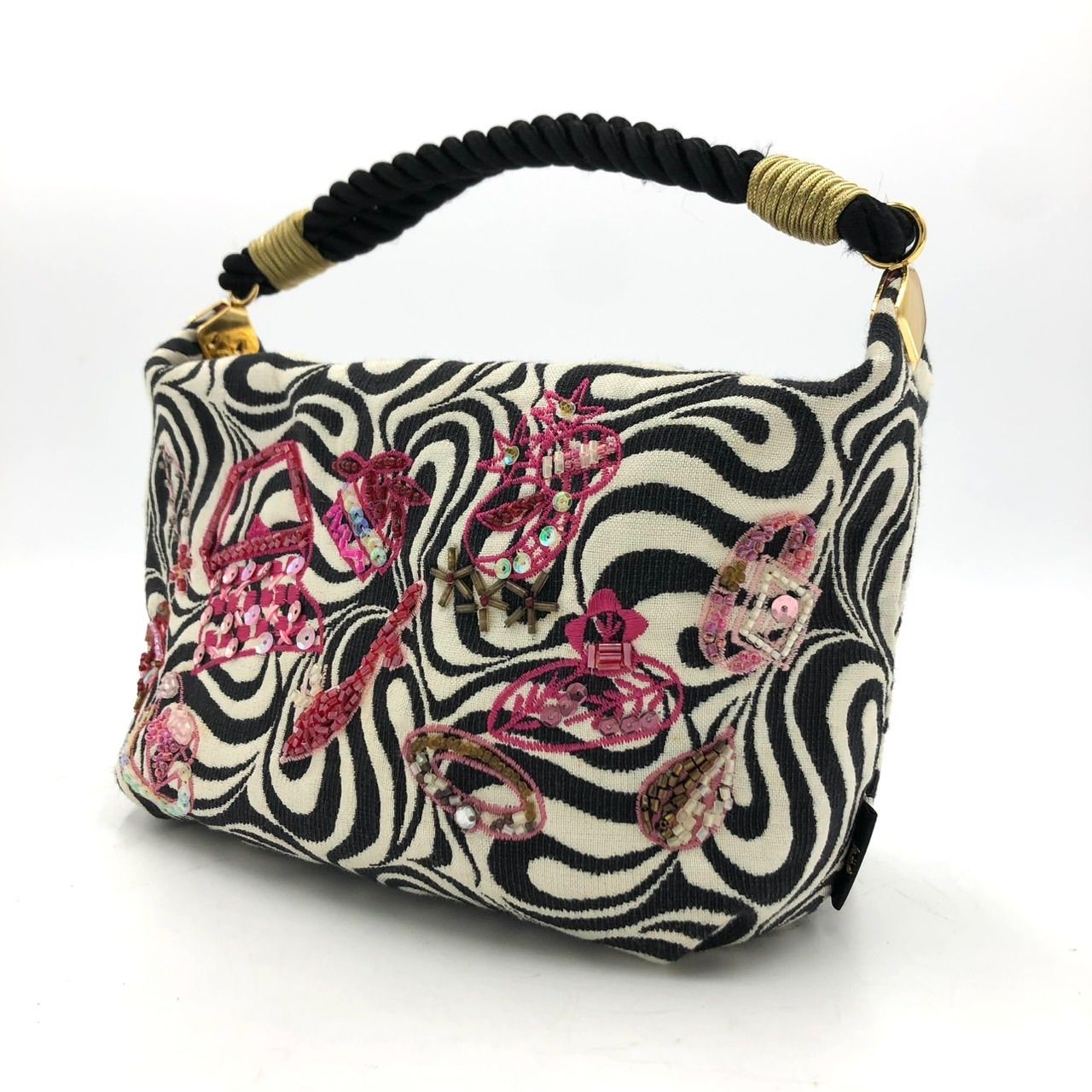 シンクビー ハンドバッグ ゼブラ柄 ハート スパンコール ビーズ刺繍