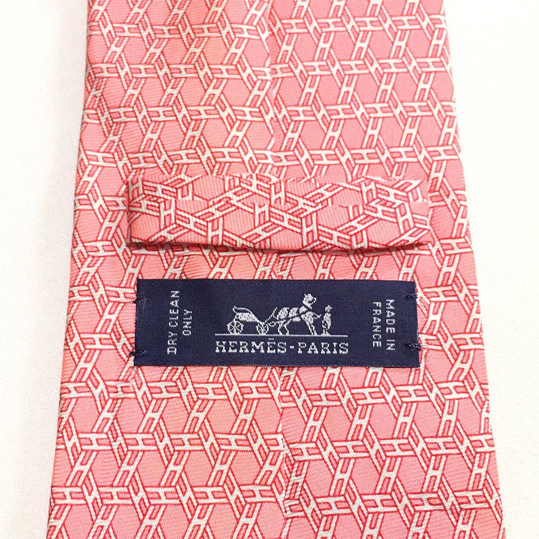 未使用級 エルメス HERMES ネクタイ シルク100% ピンク H柄 2512-242