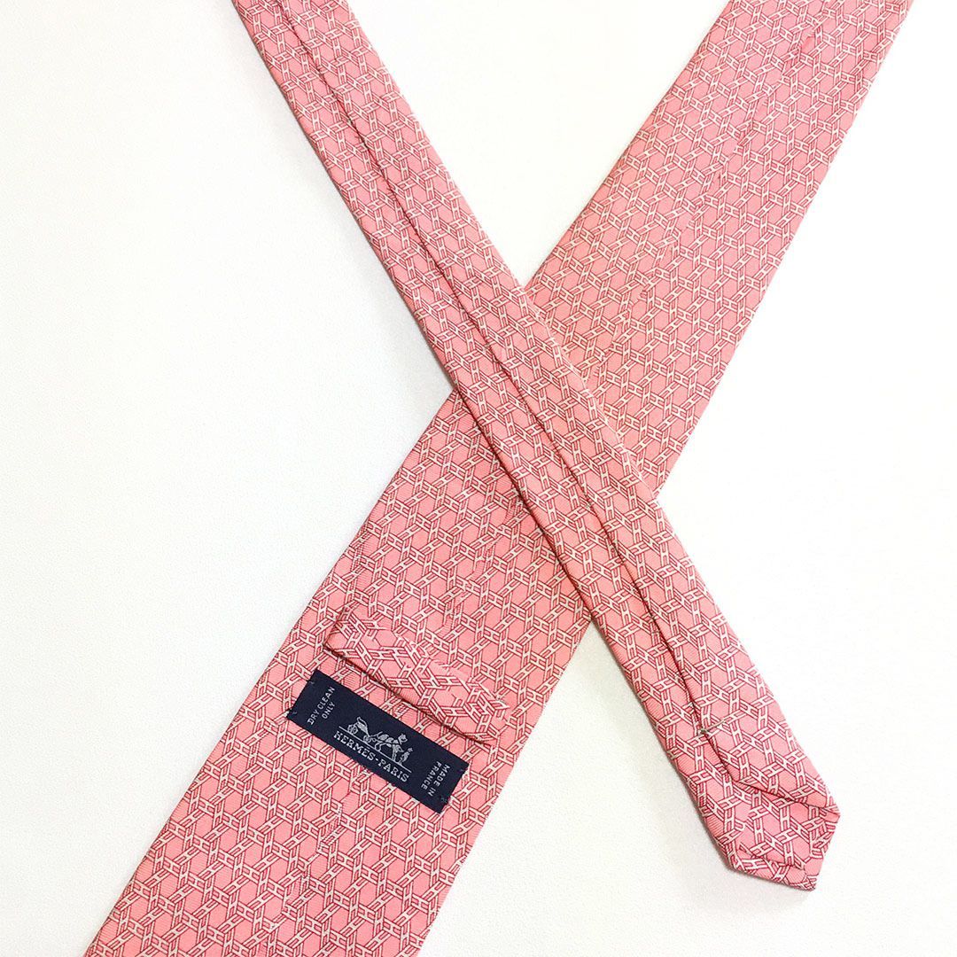 未使用級 エルメス HERMES ネクタイ シルク100% ピンク H柄 2512-242