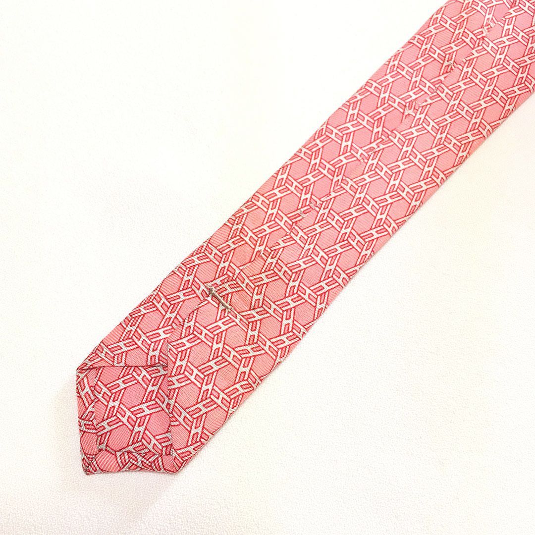 未使用級 エルメス HERMES ネクタイ シルク100% ピンク H柄 2512-242