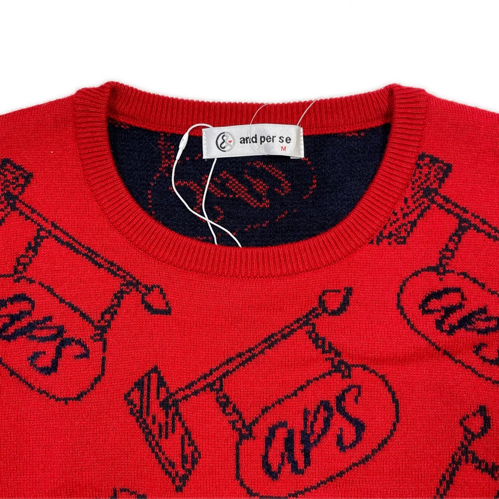 新品相当】and per se アンパスィ 刺繍 レッドセーター 新品相当】and