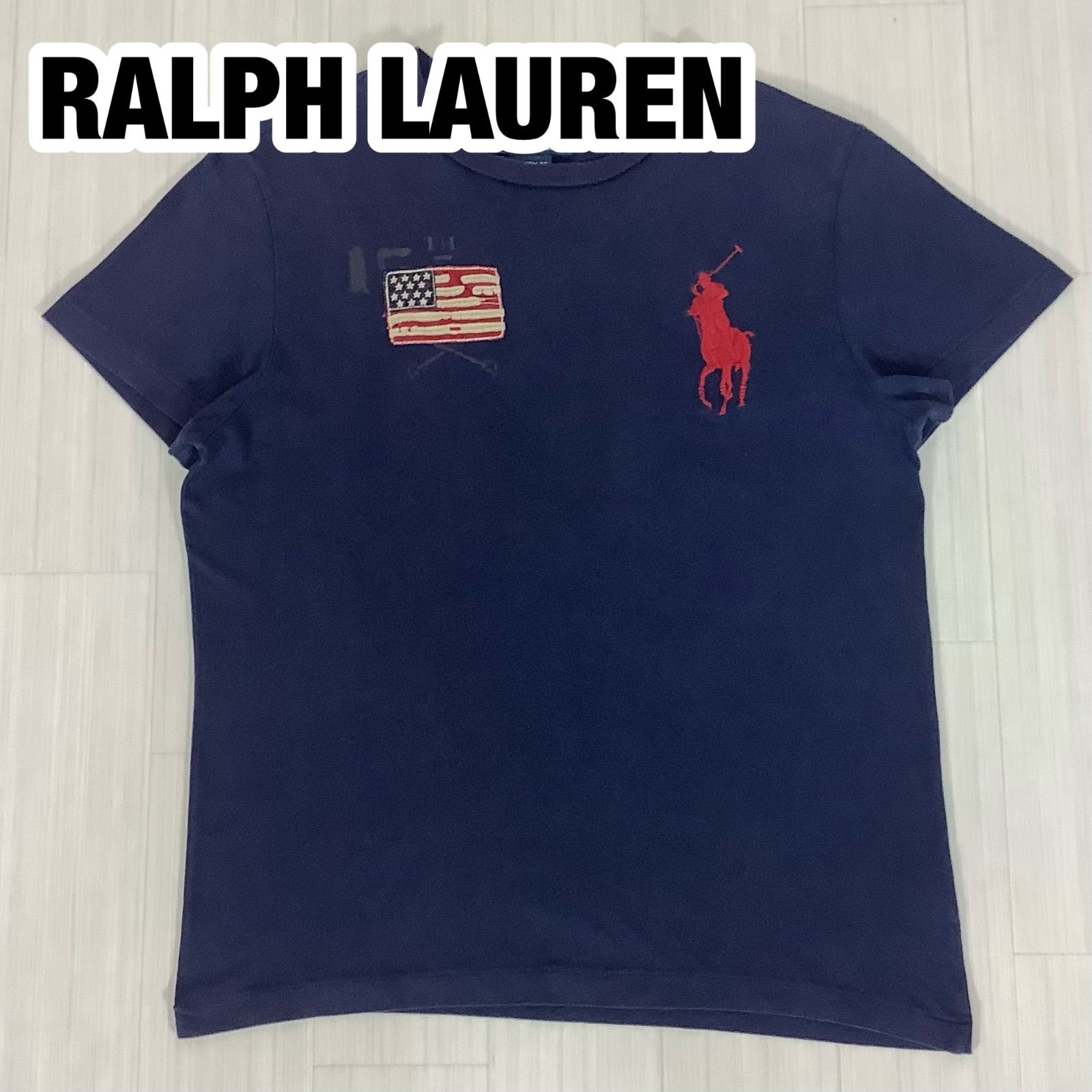 【良品】ポロバイラルフローレン 半袖ポロシャツ ビッグポニー アメリカ国旗 刺繍 POLO BY RALPH LAUREN ポロバイラルフローレン ビッグポニー 半袖T