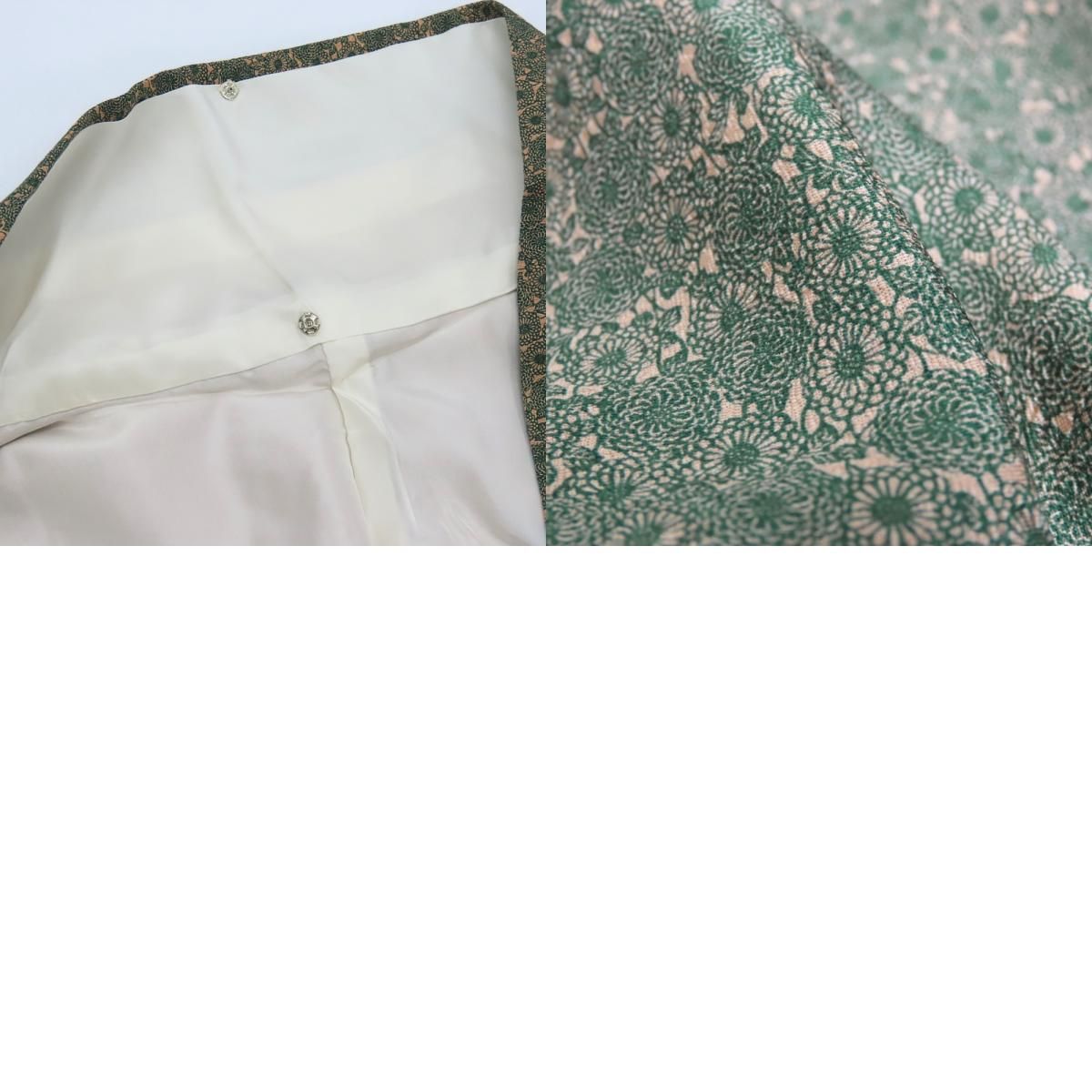 【中古】 小紋 正絹 グリーン ベージュ 小花柄 しつけ糸あり 和装 呉服 和服 きもの レディース 女性 中古】 小紋 正絹 グリーン ベージュ 小花柄 しつけ糸あり 和装 呉服