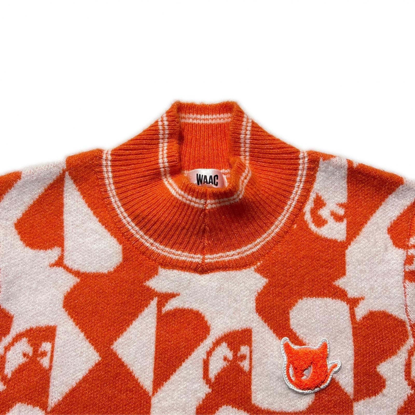 【美品】WAAC フード付きニット サイズ3(L) ワック waac 新品同様 中古 レディース ワック WAAC セーター 3(L) オレンジ トランプ柄