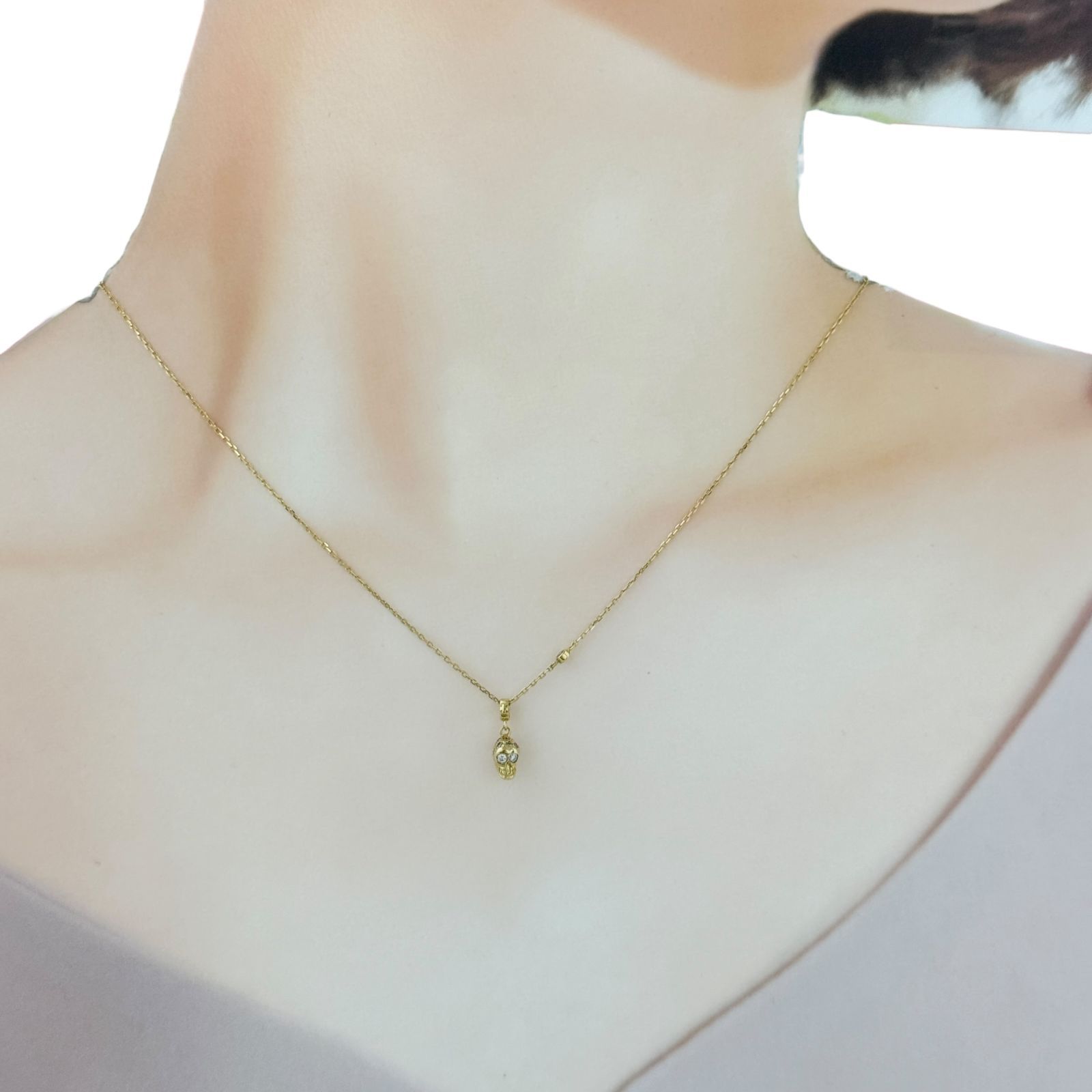 ローリーロドキン ペンダント ネックレス スカル ドクロ ダイヤ K18 