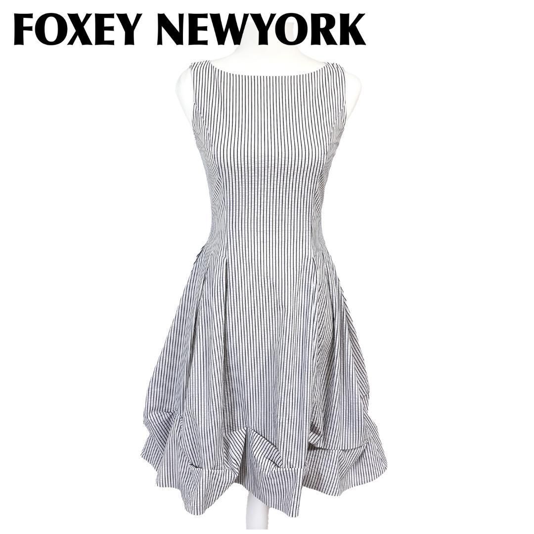 【美品】FOXEY NEW YORK ノースリーブワンピース 38 切替 美品】 FOXEY NEWYORK ノースリーブワンピース 38 紺ストライプ - メルカリ