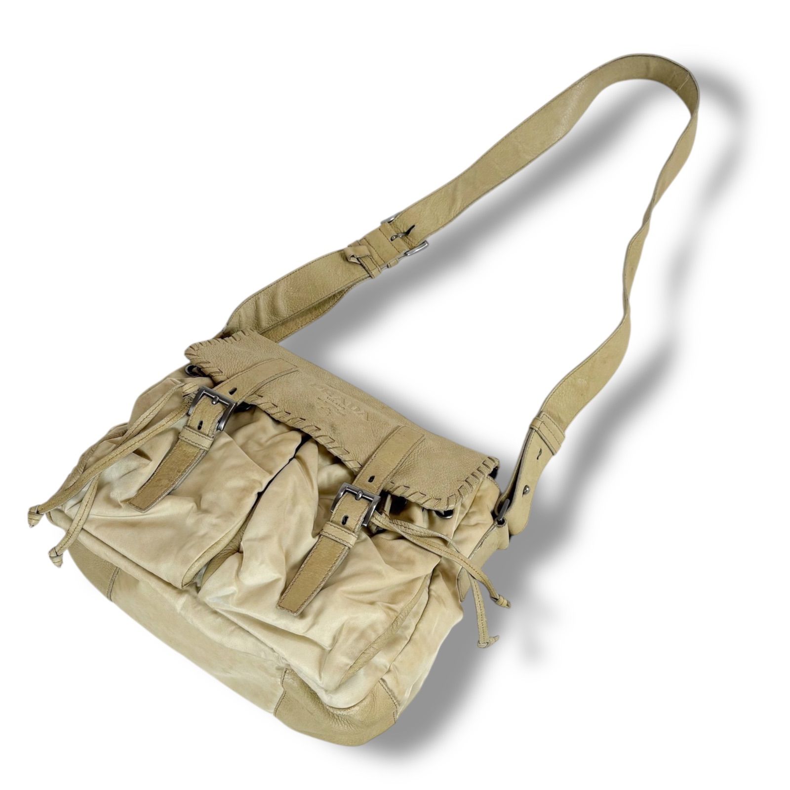 プラダ　ナイロン ベージュ ボディバッグ プラダ PRADA Wポケット クロスボディバッグ テスートナイロン