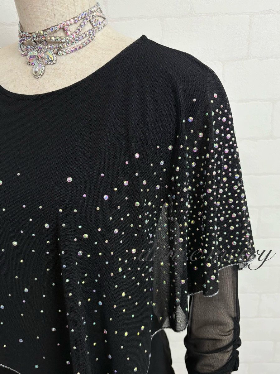 新品 豪華 社交ダンス 黒 トップス キラキラ ラテン ワルツ 1399