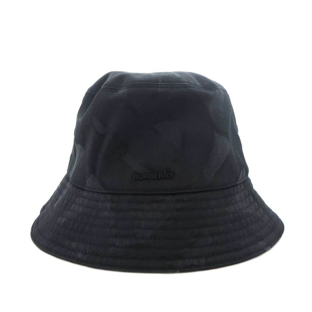バーバリー BURBERRY モノグラム ジャカード バケットハット ロゴ L 黒
