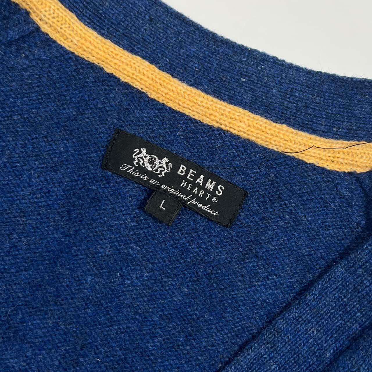 BEAMS HEART ビームスハート Vネック ウール ニット カーディガン L 