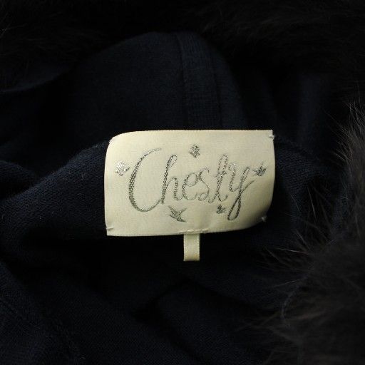 チェスティ Chesty パーカー フォックスファー パール ニット ジップアップ 長袖 F 紺 /TK