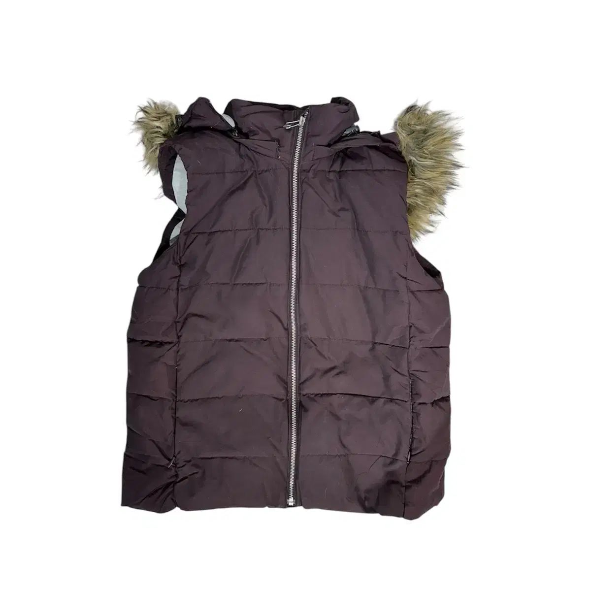 Gap ギャップ バーガンディ y2k ダウン ベスト ウルフ ファー フード