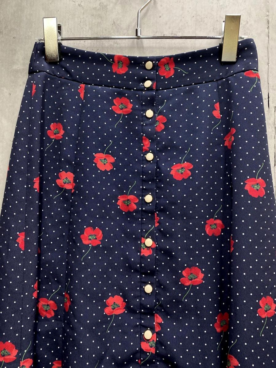 □IENA イエナ ドット前ボタンスカート size34/ネイビー  