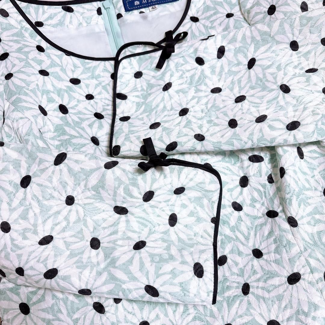 美品】エムズグレイシー セットアップ風 ワンピース 長袖 リボン 40 花