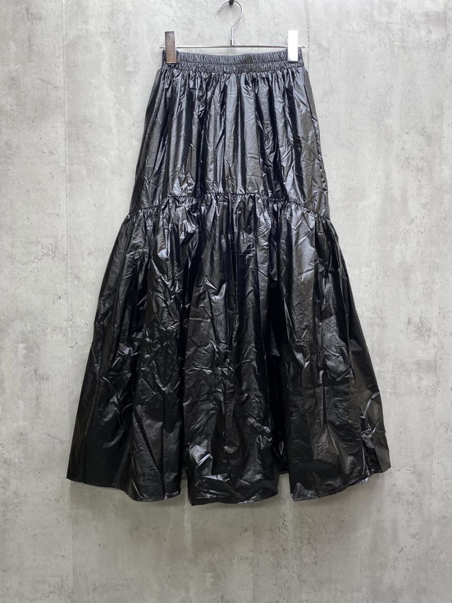 新品 forksy. フォルクシー メタリックタフタギャザースカート レザー