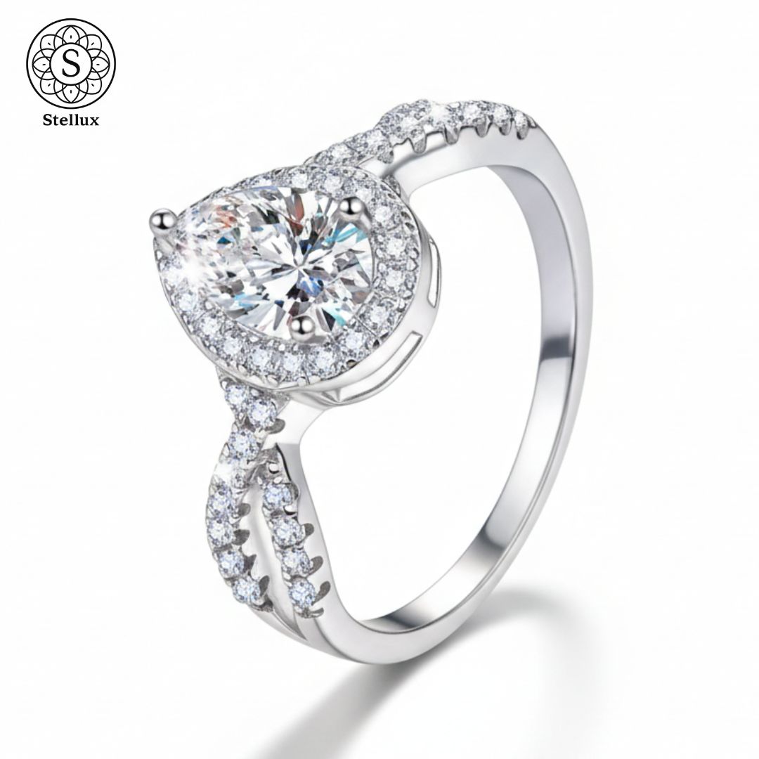 VVSモアサナイト1ct】ティアドロップ/ペアシェイプリング 婚約指輪