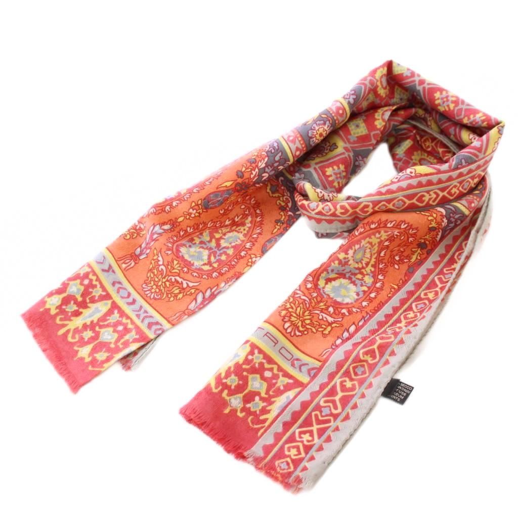 エトロ ETRO ストール フリンジ ペイズリー柄 ウール シルク混 総柄 赤