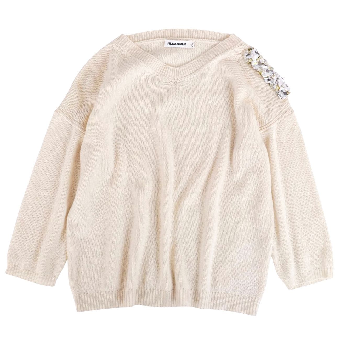 美品 ジルサンダー JIL SANDER ニット セーター 長袖 ビジュー装飾 