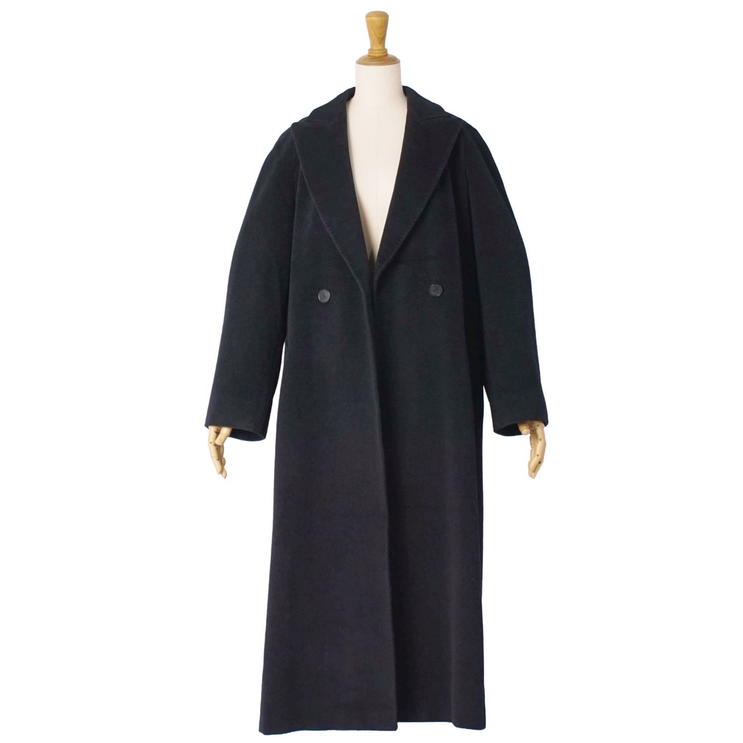 美品✨️マックスマーラ　ベルテッドダブルブレスト ロングコート　黒　38 極美品 マックスマーラ Max Mara コート ロングコート ダブルブレスト