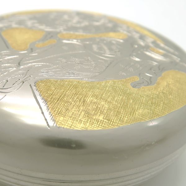 帖佐美行 香合 双蘭花想 共箱 茶道具 彫金 合金 洋銀 ◇送料込◇質屋