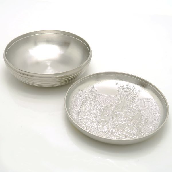 帖佐美行 香合 双蘭花想 共箱 茶道具 彫金 合金 洋銀 ◇送料込◇質屋