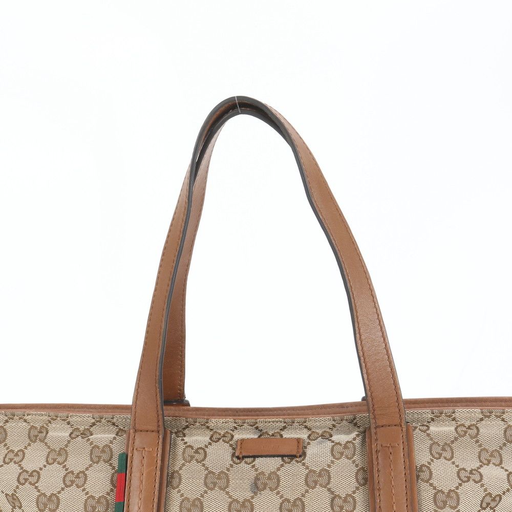 【美品】グッチ トートバッグ ブラウン キャンバス シェリーライン GG柄 グッチ GG キャンバス シェリーライン 308928 レザー トート バッグ