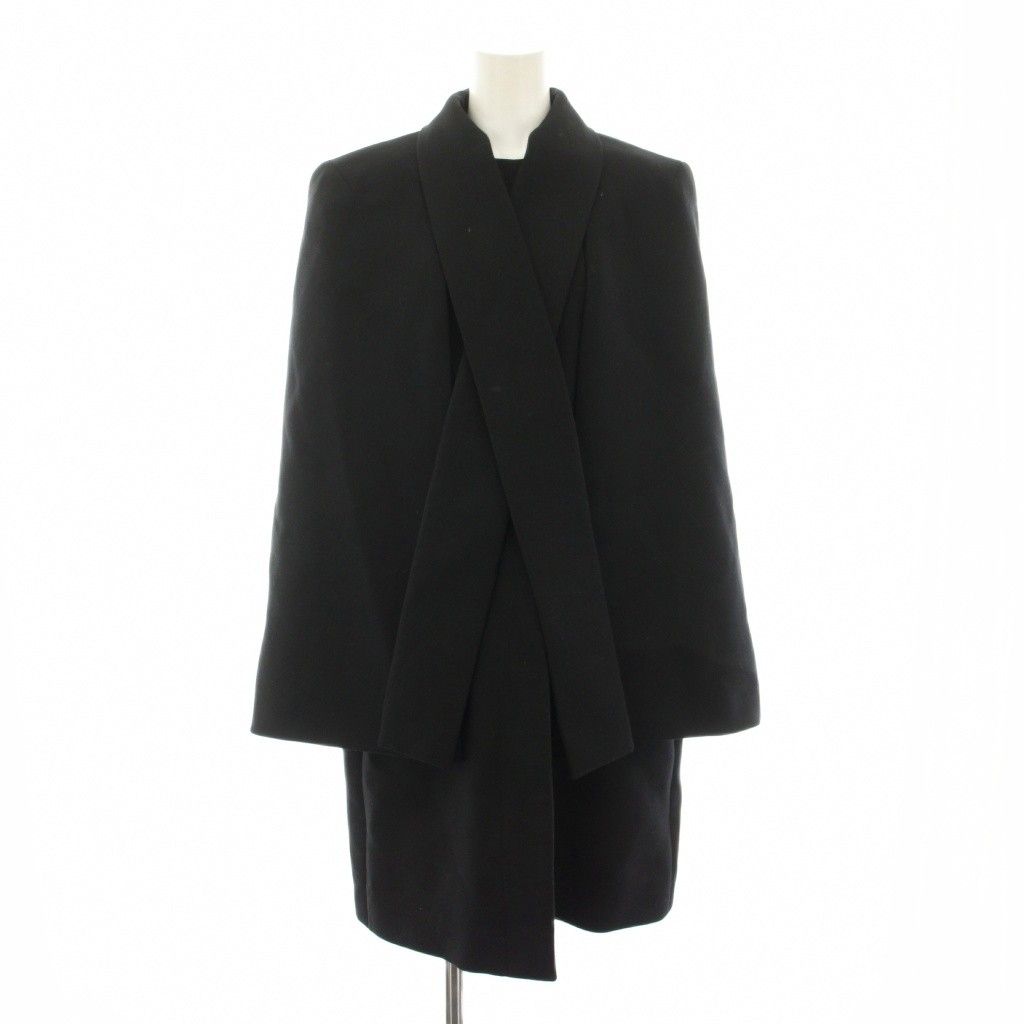 ポールカ PAULE KA ウールコート アウター ミドル ケープ 36 黒