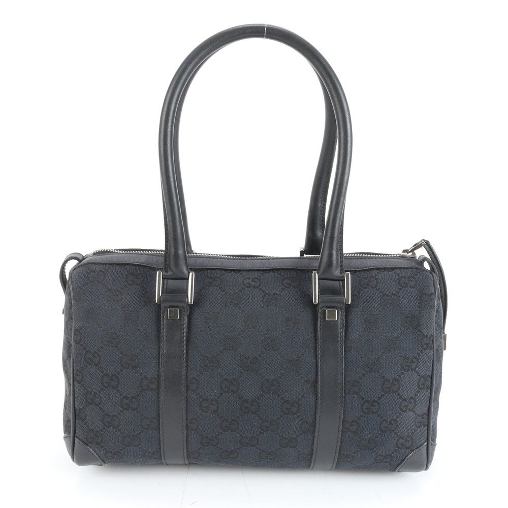 良品✨グッチ ミニボストン ブラック GGキャンバス レザー 000 0851 美品 グッチ GG キャンバス ミニ ボストン 000 0851 レザー トート