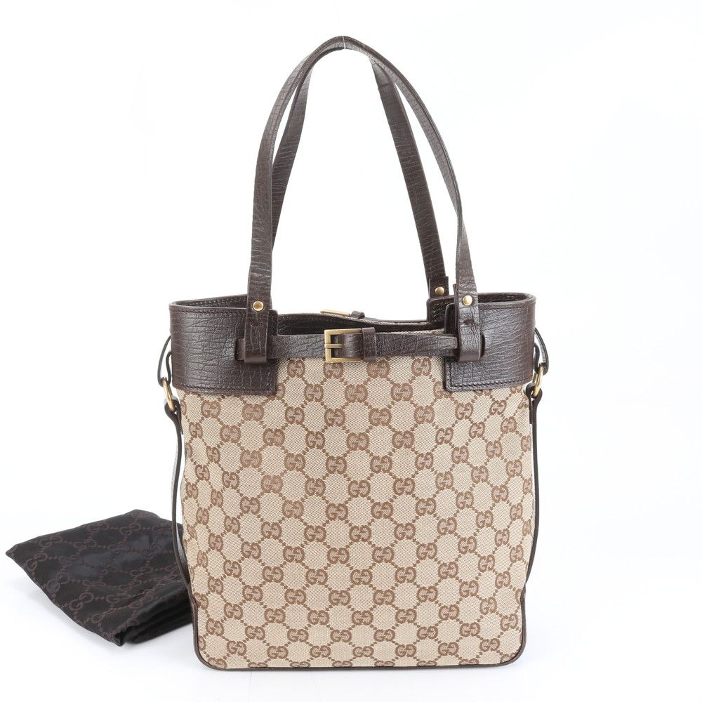 美品 グッチ GG キャンバス 107757 レザー トート バッグ 肩掛け