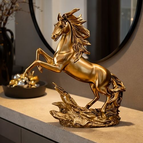 オブジェ 置物 ゴールドの馬 うま ウマ ゴージャス 感 インテリア リビング ダイニング 玄関 寝室 装飾 オーナメント 樹脂 プレゼント ギフト オシャレ 棚装飾 癒しグッズ