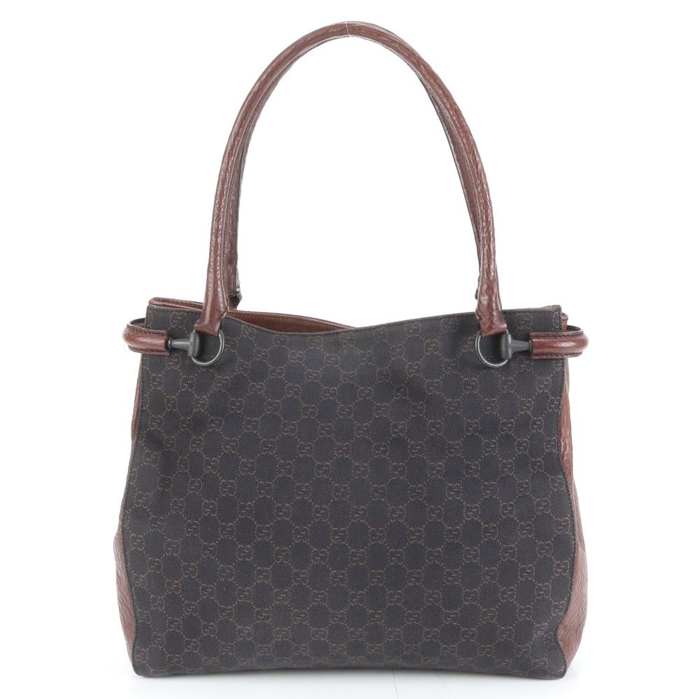 極美品 グッチ GG キャンバス ホースビット 101346 レザー トート