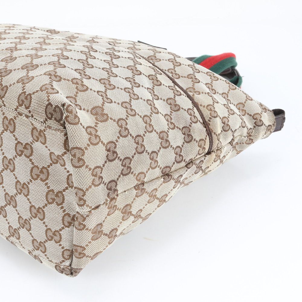 美品 グッチ GG キャンバス シェリー ライン 155524 レザー トート