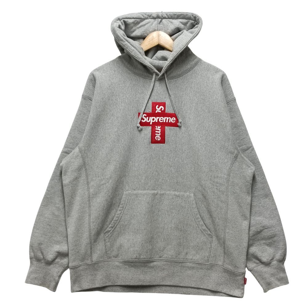 ひろ　Supreme　クロスBoxロゴ　メンズパーカー　グレー　Lサイズ SUPREME シュプリーム Cross Box Logo Hooded Sweatshirt クロス