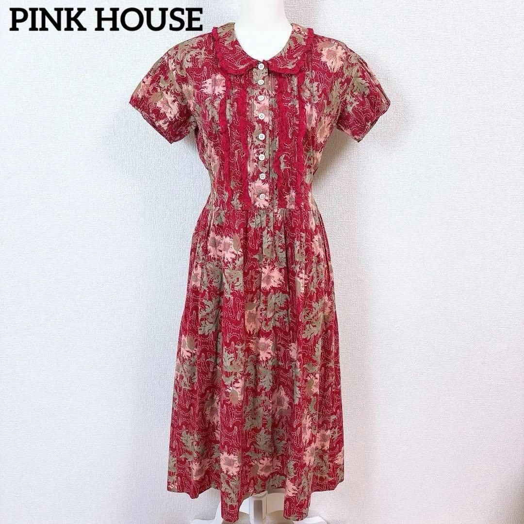 美品】PINK HOUSE 半袖ワンピース 花柄 フリル Aライン フレア - メルカリ