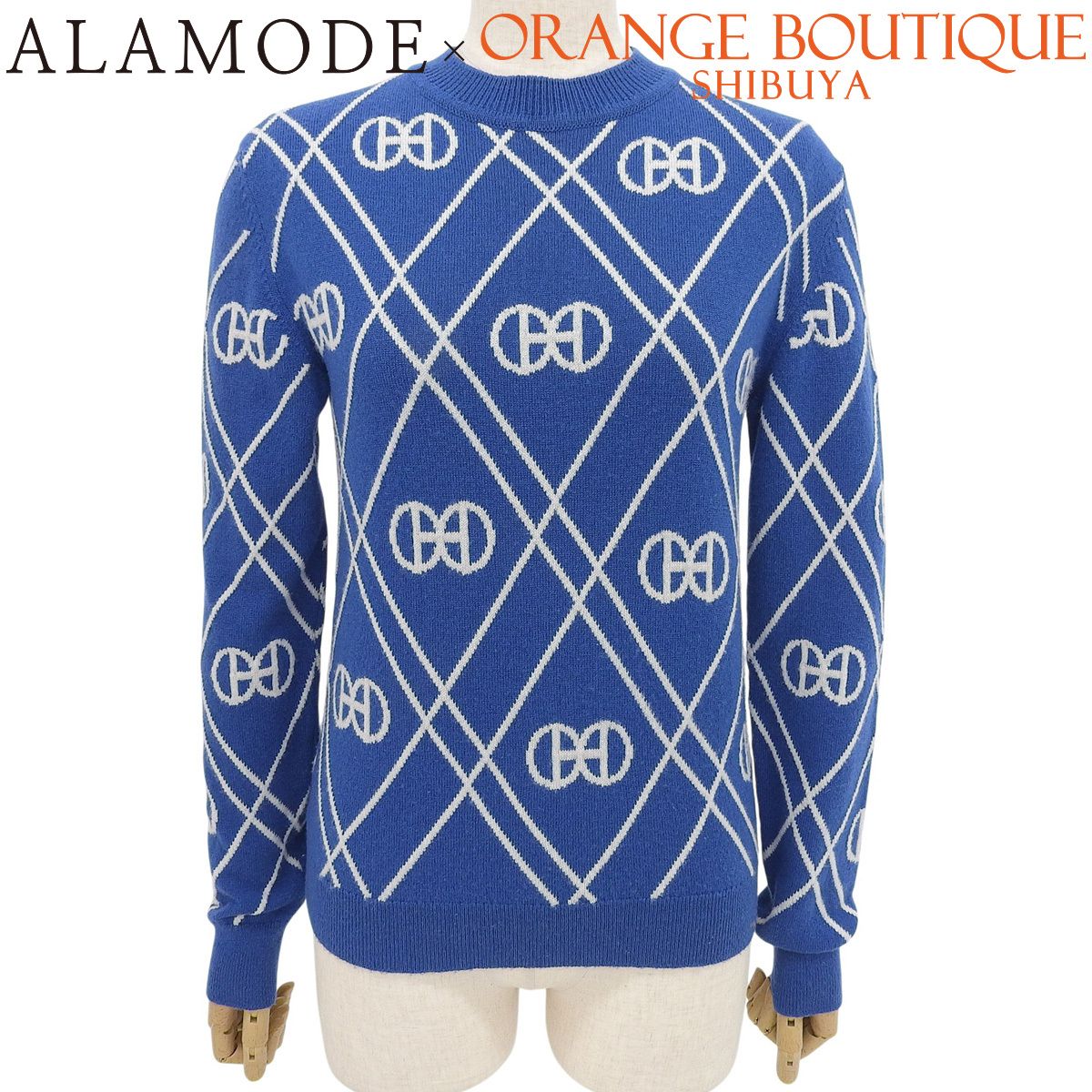 HERMES(エルメス) Hロンド ニット ブルー青 ホワイト白 カシミヤ