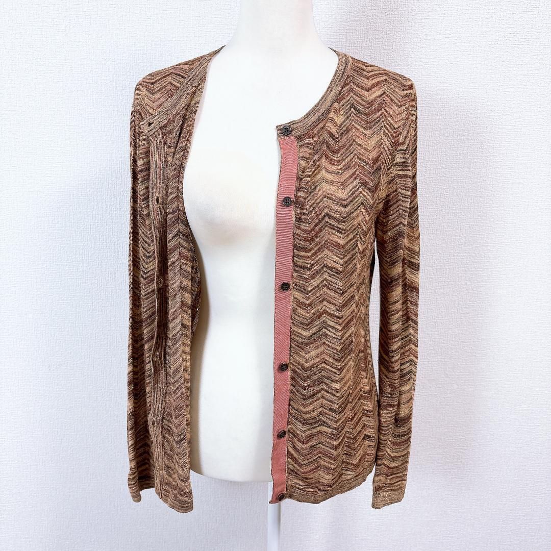 美品】ミッソーニ MISSONI 長袖カーディガン 金糸使用 M シェブロン